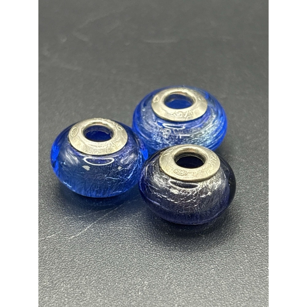 (3) Italy Murano Glass Sterling Silver Charms 925 E29